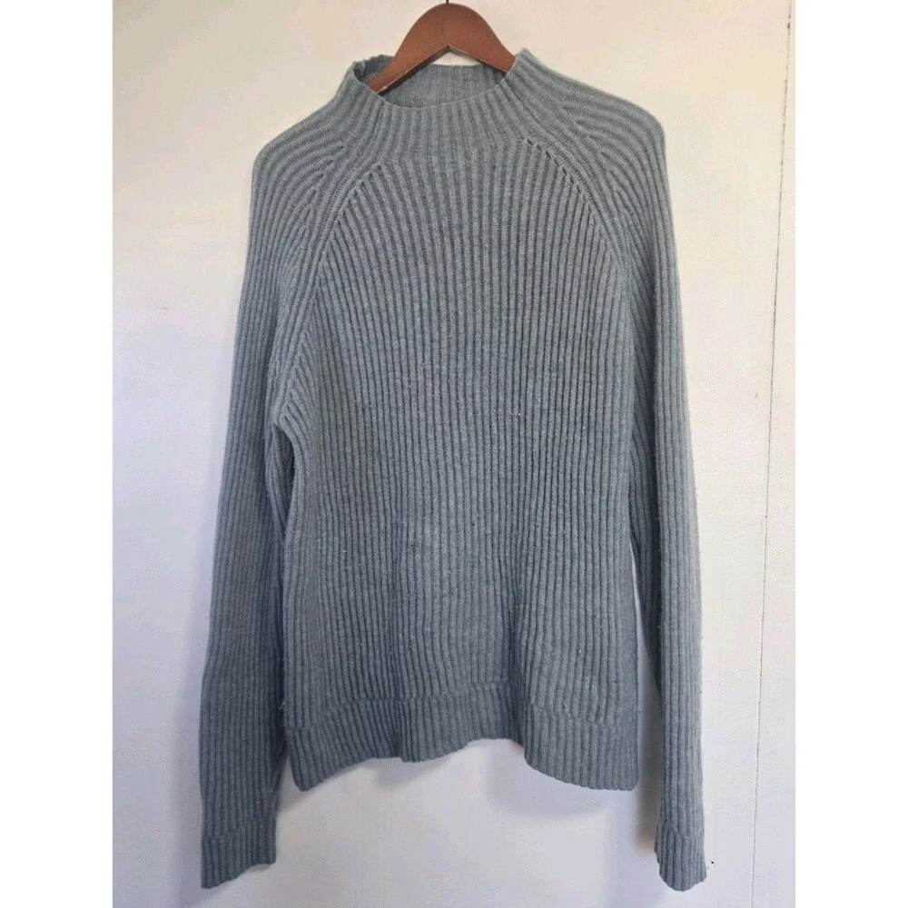 Vintage J Crew Sweater Mens M Turtleneck 100% Wool Ribbed Knit Blue Preppy